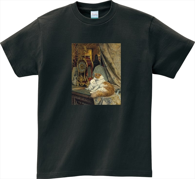 [T-shirt]Cat painting T-shirt "Table clock, mother cat and kitten" Henriette Ronner Knip 05
