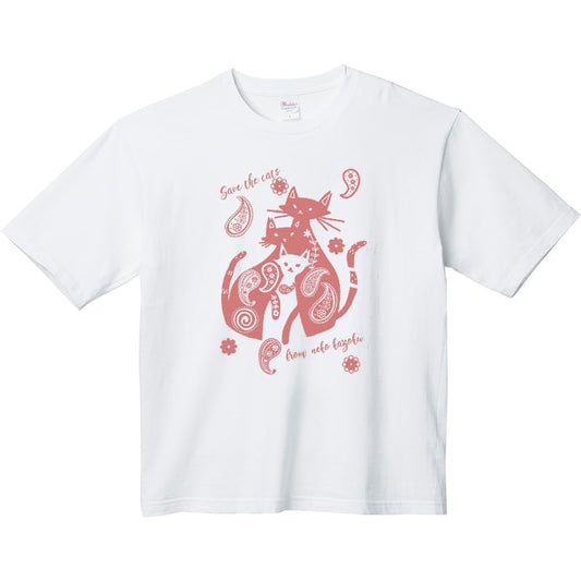 [T-shirt][Nekokazoku Original] T-shirt cat parent and child (designed by Rei Kashide) smoke pink