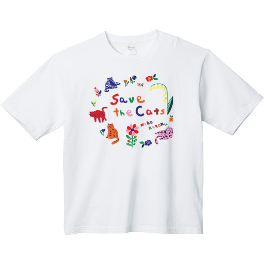 [T-shirt][Nekokazoku Original] T-shirt cat and flower round type (designed by Rei Kashide)