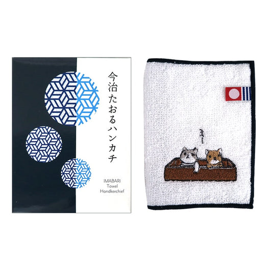 [Accessories][Neko Kazoku Original] Embroidered half handkerchief, brown & white, 100% cotton, Imabari towel handkerchief