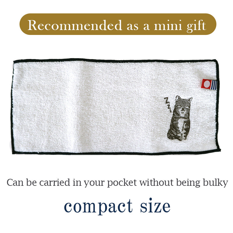 [Accessories][Nekokazoku Original] Embroidered half handkerchief Ame-sho 100% cotton Imabari towel handkerchief