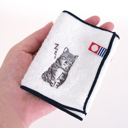 [Accessories][Nekokazoku Original] Embroidered half handkerchief Ame-sho 100% cotton Imabari towel handkerchief