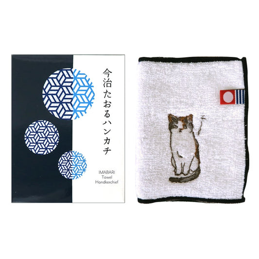 [Accessories][Neko Kazoku Original] Embroidered half handkerchief Calico cat 100% cotton Imabari towel handkerchief