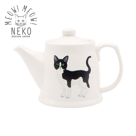 [Kitchen/household]Meow! Meow! 420ml Pot (with Tea Koshi) White Black Cat Robin