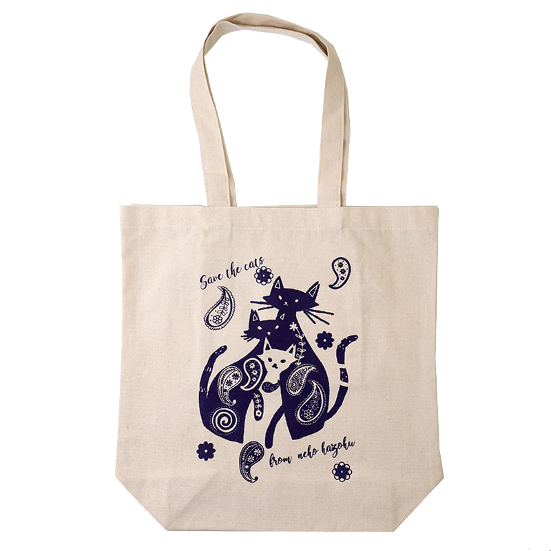 [Bag][Nekokazoku Original] Tote bag cat parent and child (designed by Rei Kashide) navy/light pink/smoke pink